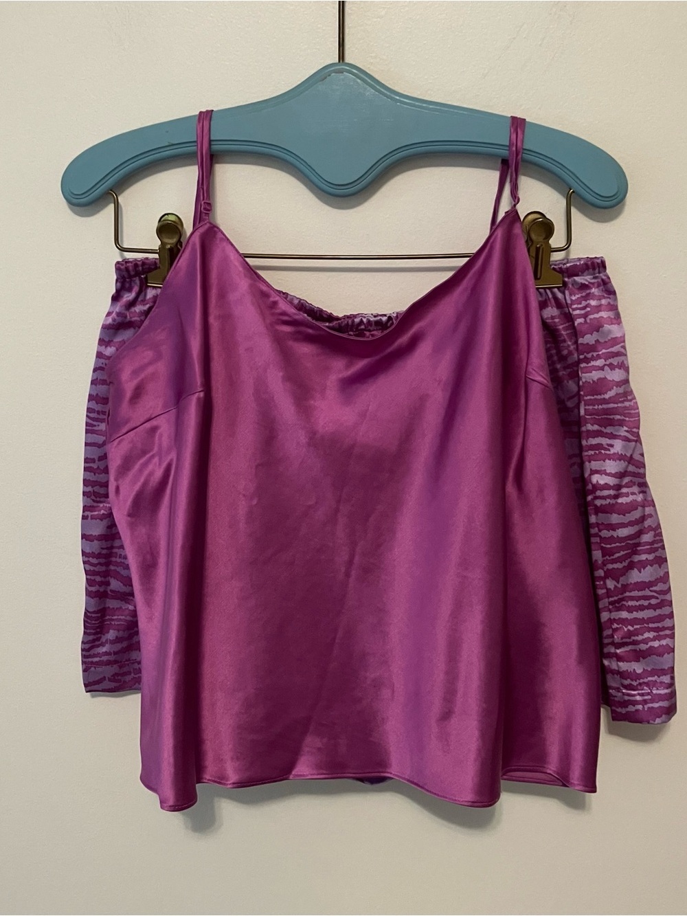 Victoria Secret Purple Tiger  2 Piece Silk Blend Pajama Set Cami And Shorts L